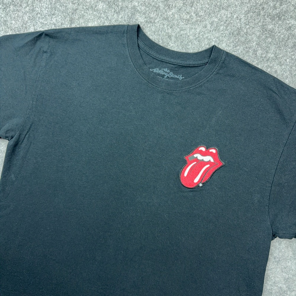 The Rolling Stones Shirt Mens Large Black Tongue Lips Patch Retro Graphic‎ Tee